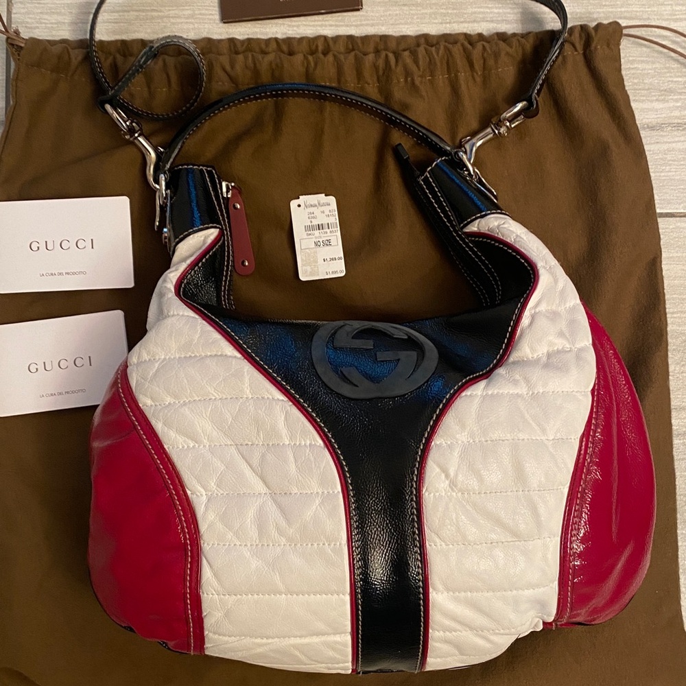 Vintage Gucci leather SNOW GLAM HOBO bag silver hardware  Red, White, and Black - Picture 2 of 15